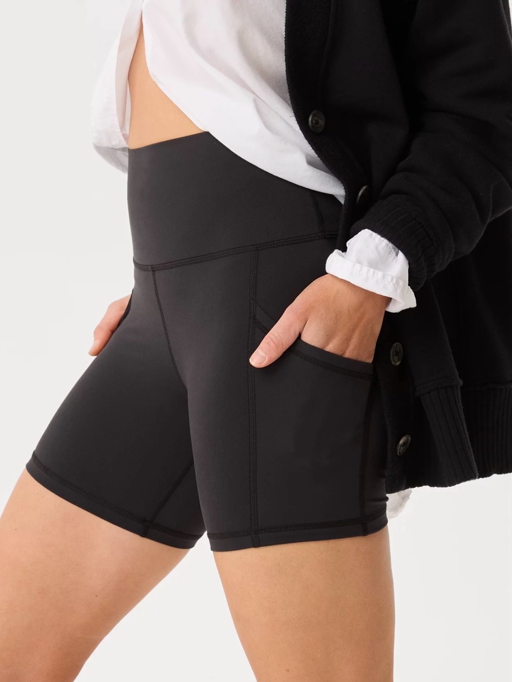 aerie Black High-Rise Pocket Athletic Bike Shorts